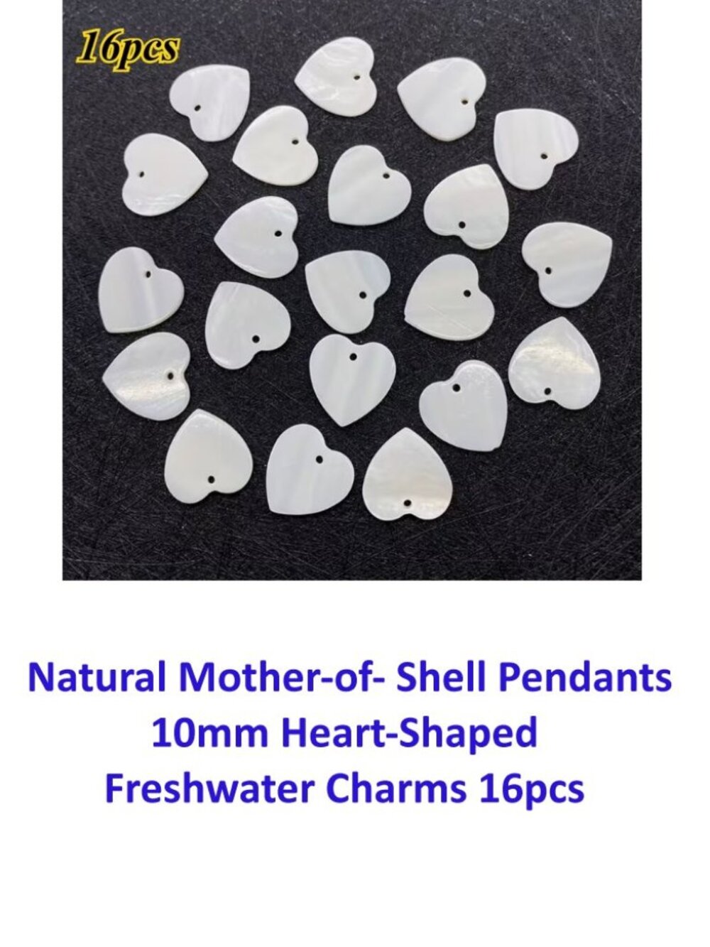 Natural Mother-of- Shell Pendants 10mm Heart-Shaped Freshwater Charms 16pcs